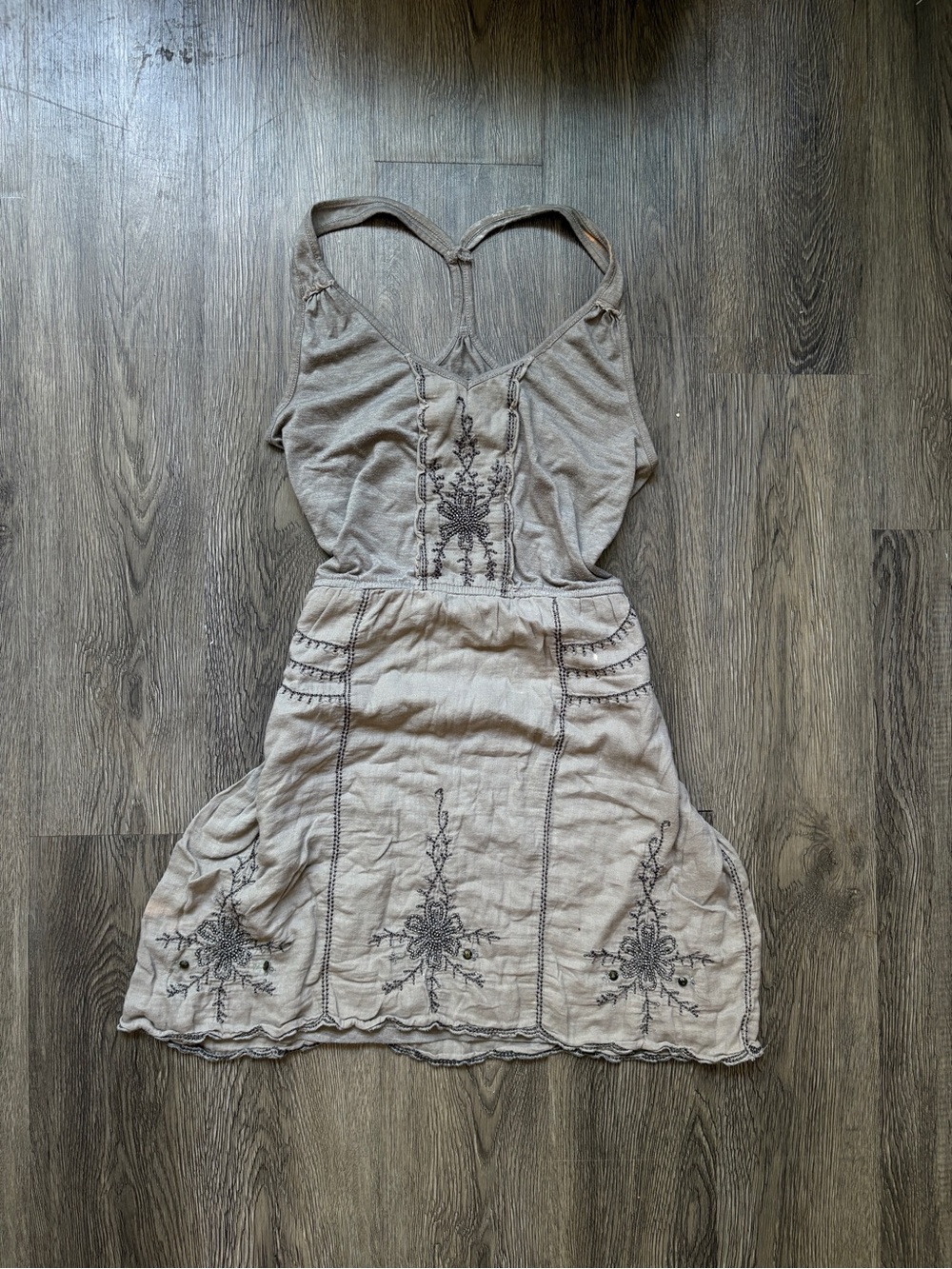 American Eagle Gray Embroidered Floral Mini Dress | M